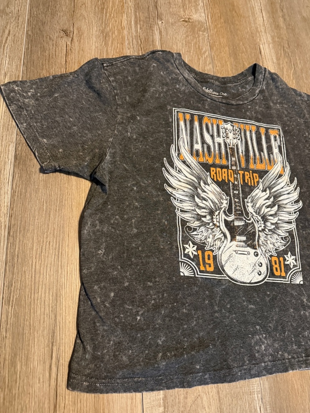 Rebellious One Black Nashville Road Trip Graphic Tee with White & Orange Print - Picture 3 of 5